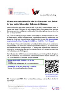Mehr über den Artikel erfahren Erinnerung: Videosprechstunden + Vortrag „Erfolgreich die Zeit während der Prüfungen meistern“