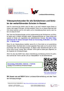 Mehr über den Artikel erfahren Videosprechstunden für alle Schülerinnen und Schüler